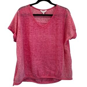 Coral Bay Linen Top V-Neck‎ Short Sleeve Made in Italy Pink Blouse M